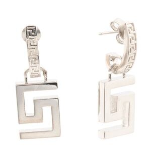 Versace Silver Greca Drop Earrings Authentic